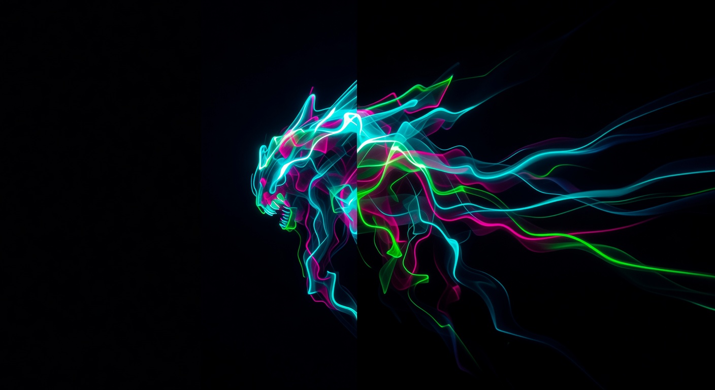 Abstract glowing neon monster creature artwork